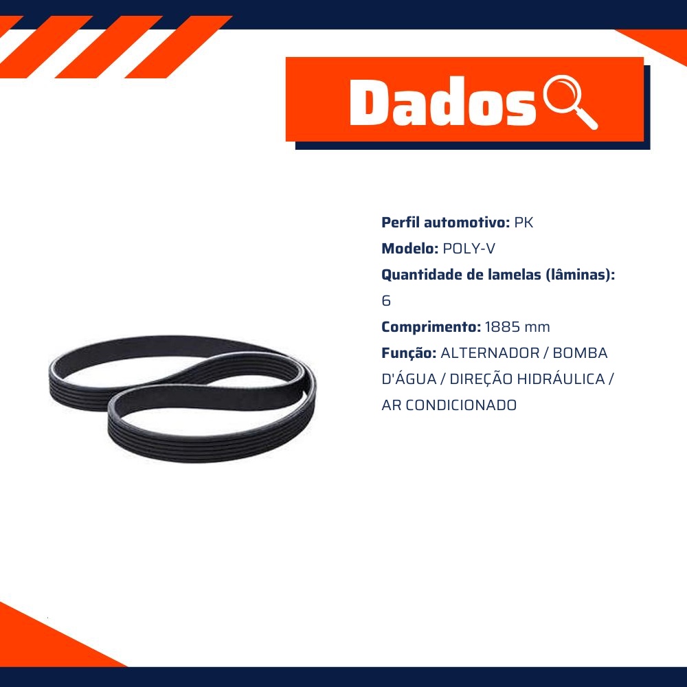 Correia de Acessórios Poly-V PK 6 Lâminas 1885mm - DAYCO - 6PK1885
