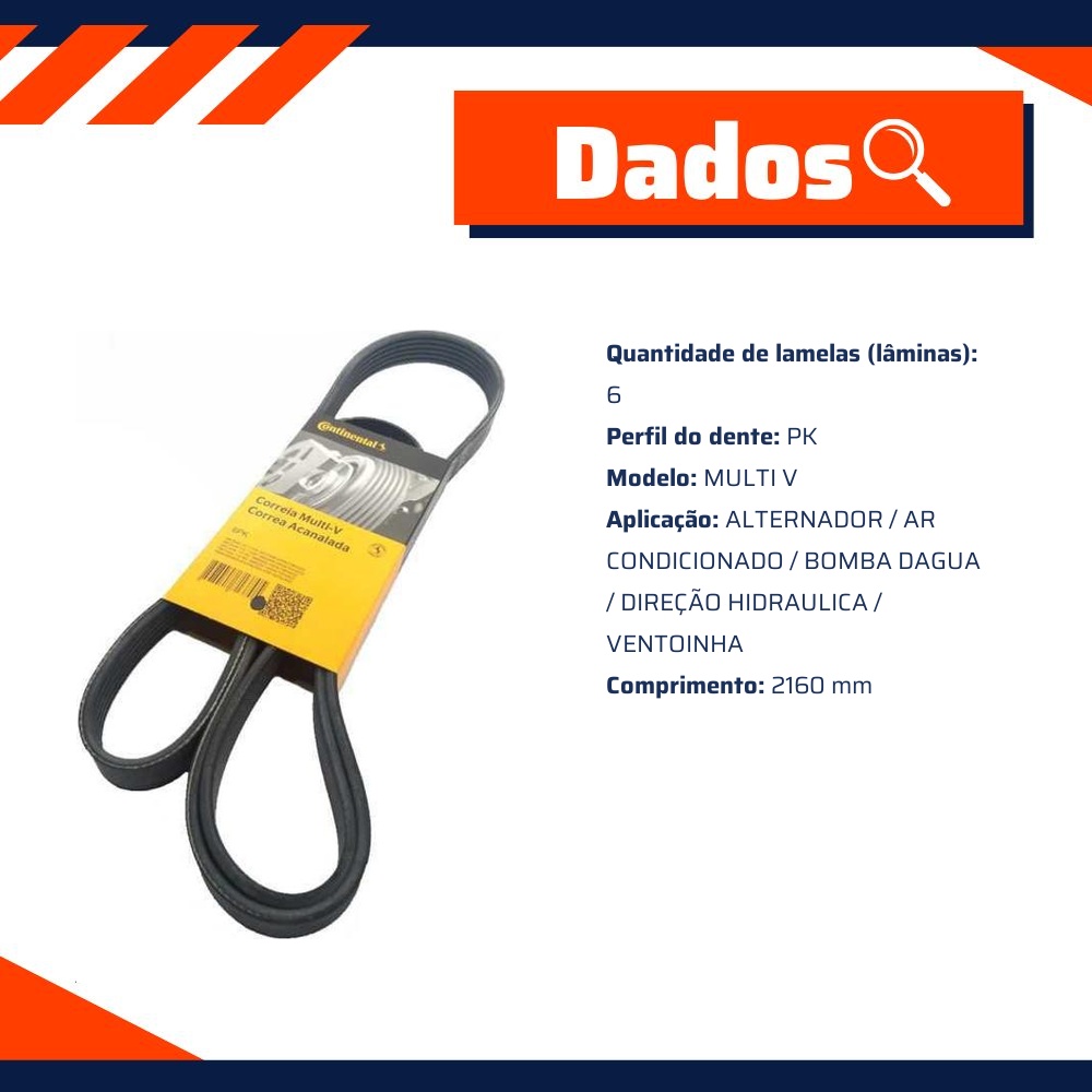 Correia de Acessórios Multi V PK 6PK2160 - CONTITECH - 6PK2160