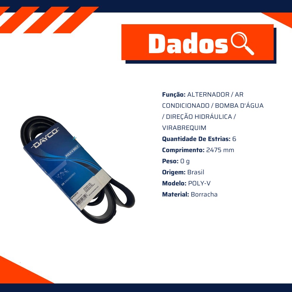 Correia de Acessórios Multi V 6 estrias - CONTITECH - 6PK2475