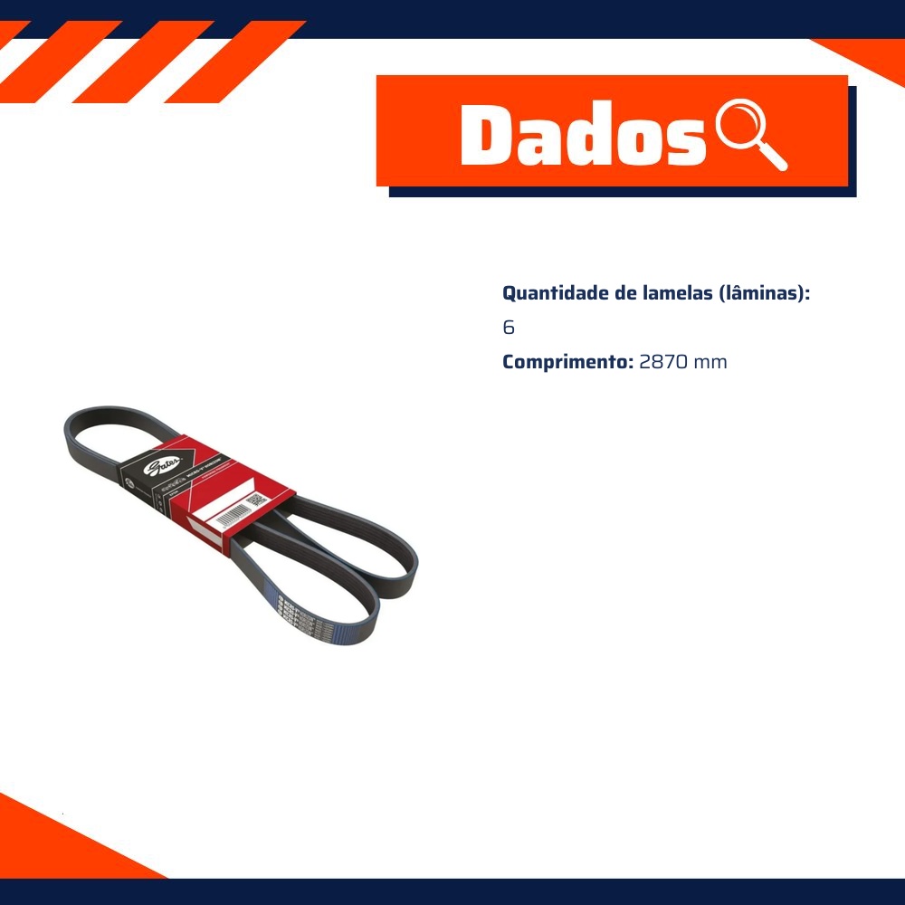 Correia de Acessórios 2870 mm 6 Lâminas para Chevrolet S10 - Gates - 6PK2870