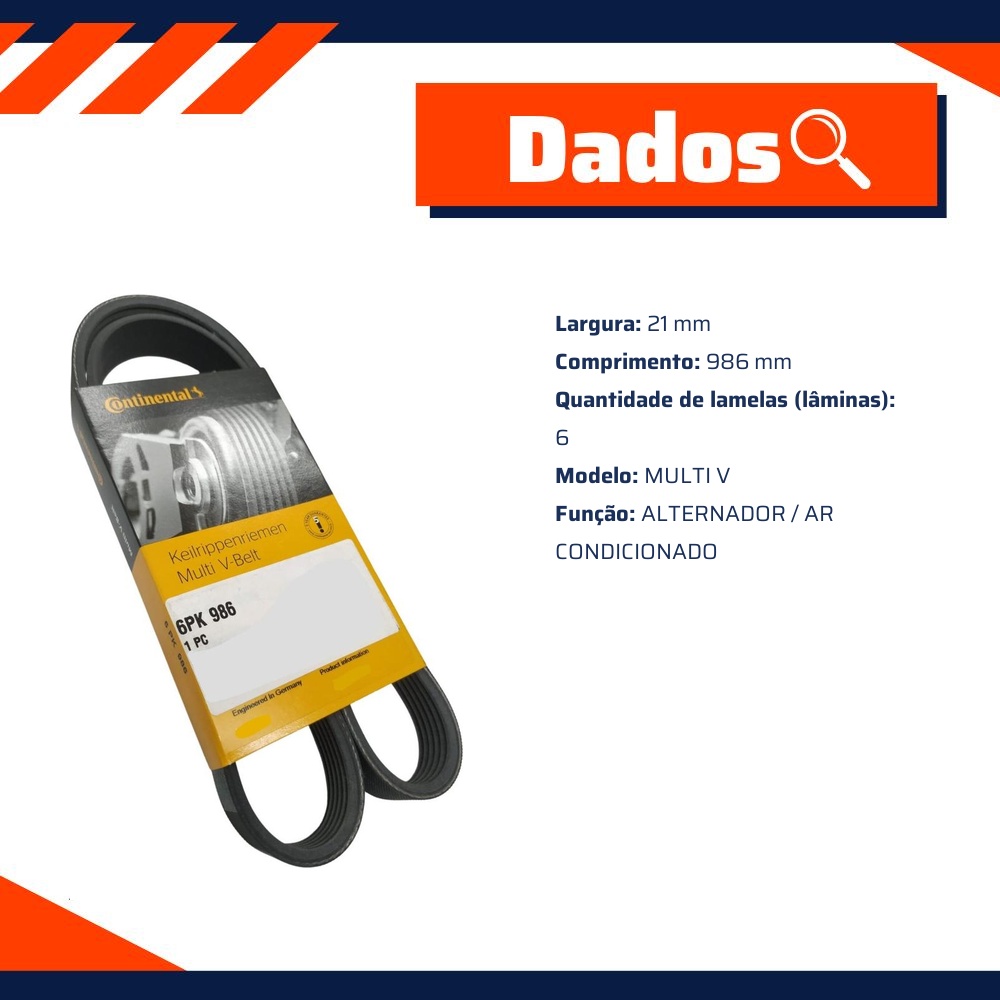 Correia de Acessórios Multi V para Honda Civic - Continental Contitech - 6PK986