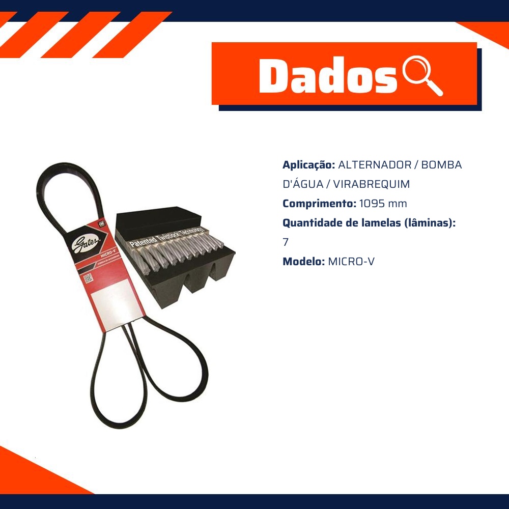 Correia de Acessórios Micro-V 1095mm 7 Lâminas para Toyota Hilux e Hilux SW4 - Gates - 7PK1095