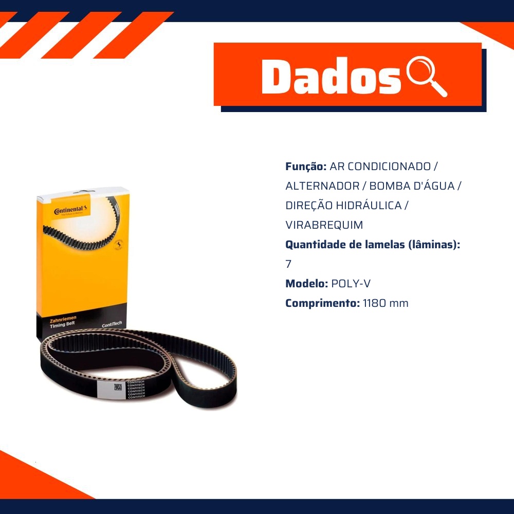 Correia de Acessórios Poly-V 7 Lâminas - CONTINENTAL - 7PK1180