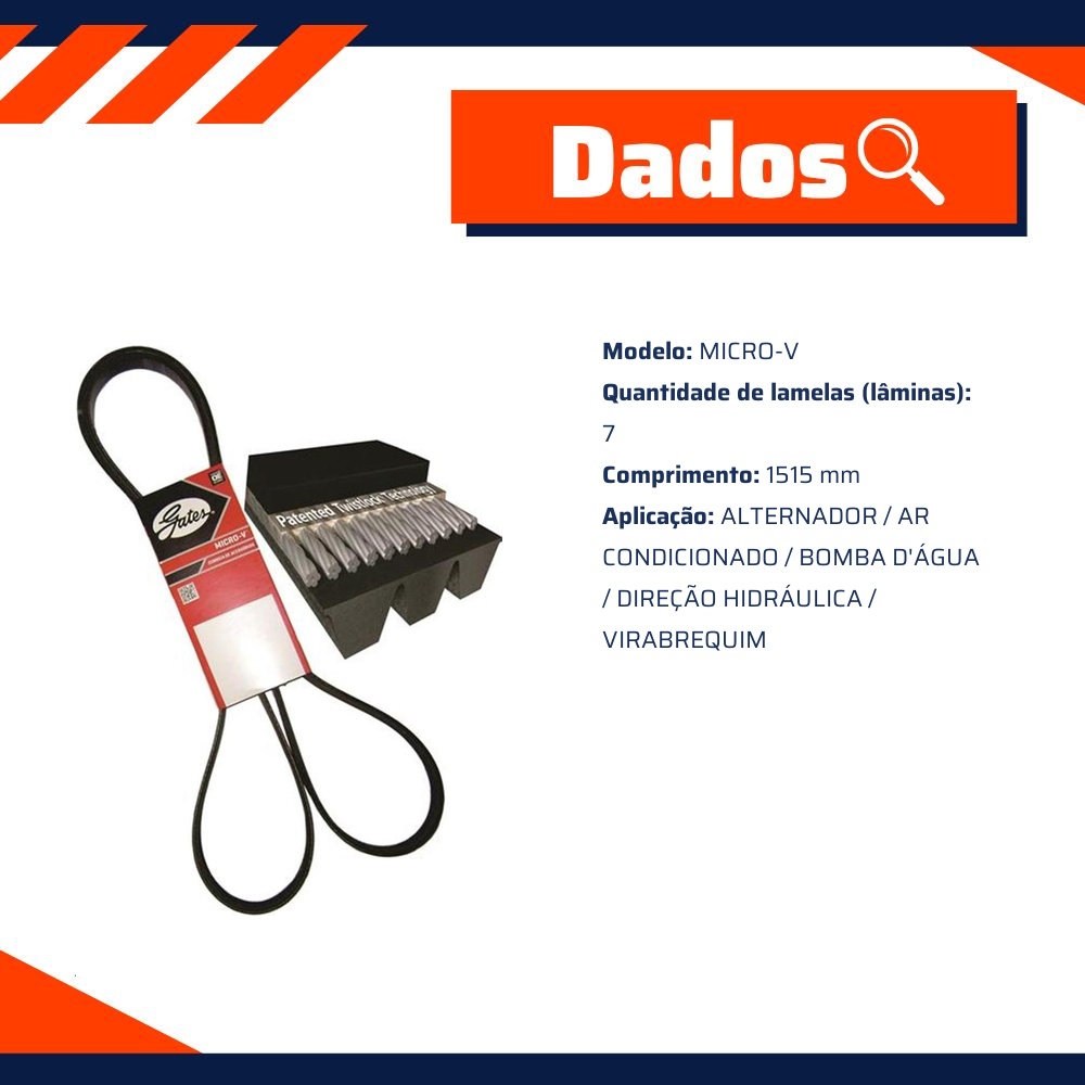 Correia de Acessórios Micro-V 7 Lamelas 1515mm para Toyota Hilux e Hilux SW4 - Gates - 7PK1515