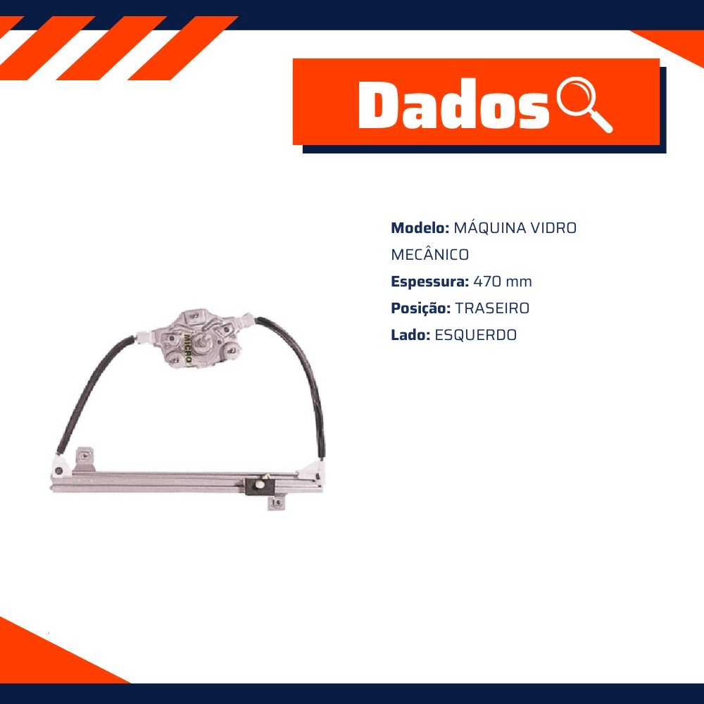 Máquina do Vidro Elétrico Traseiro Esquerdo para Renault CLIO e Symbol - Micro - 11015