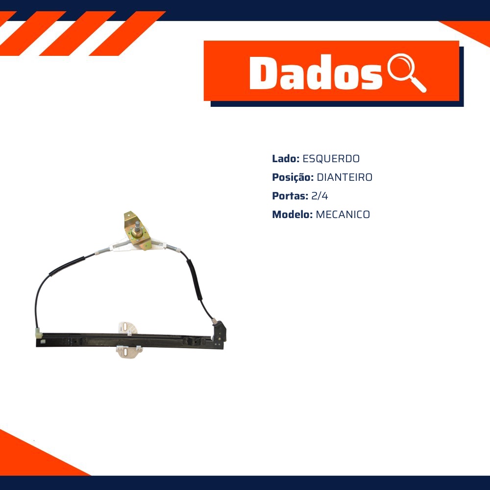 Máquina Mecânica do Vidro Dianteira Esquerda para Volkswagen Gol - Micro - 20975