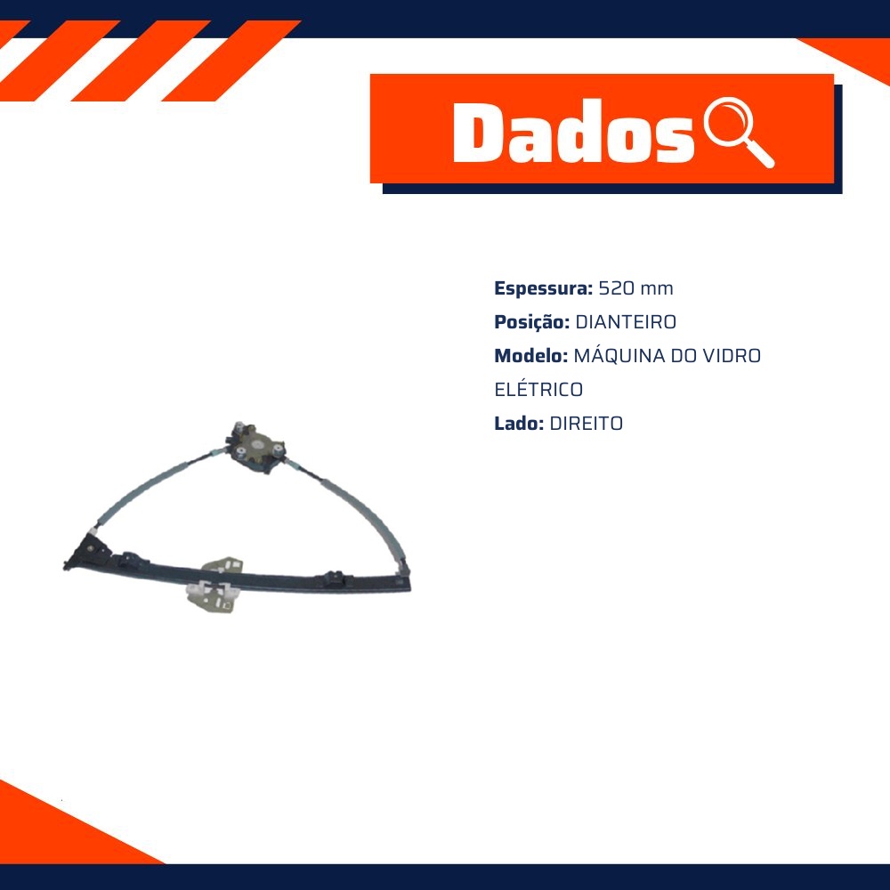Máquina do Vidro Elétrico Dianteiro Direito para Volkswagen Gol - Micro - 20978