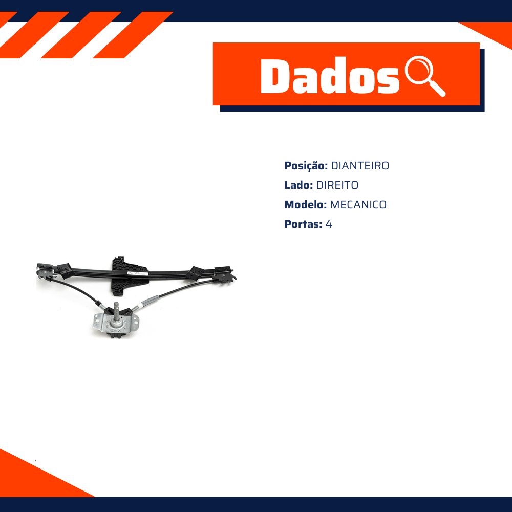 Máquina do Vidro Dianteiro Direito para Volkswagen Gol e VOYAGE - Micro - 21834