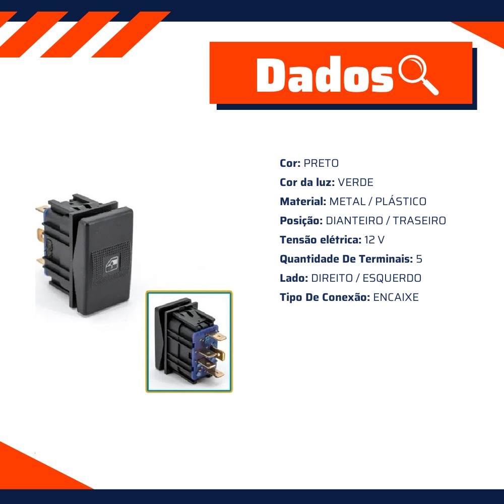 Interruptor do Vidro Elétrico para Volkswagen Quantum e Santana - Kostal - 3042500