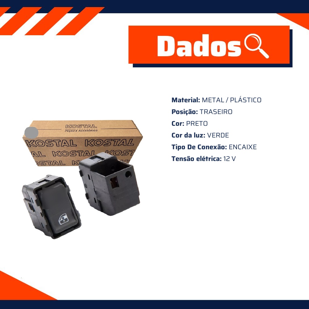 Interruptor Traseiro do Vidro Elétrico para Volkswagen Gol e Parati - Kostal - 3731105