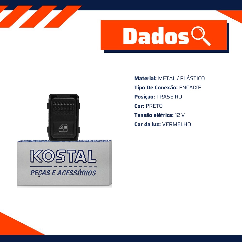 Interruptor Traseiro do Vidro Elétrico para Volkswagen Gol e Parati - Kostal - 3731130