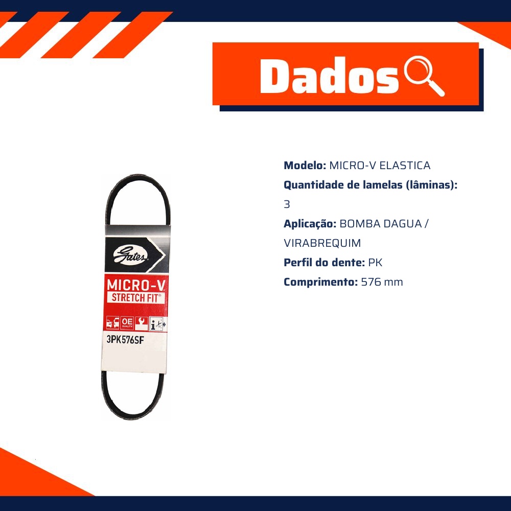Correia de Acessórios Micro-V Elástica PK para Citroen C3 e Peugeot 208 - Gates - 3PK0576SF
