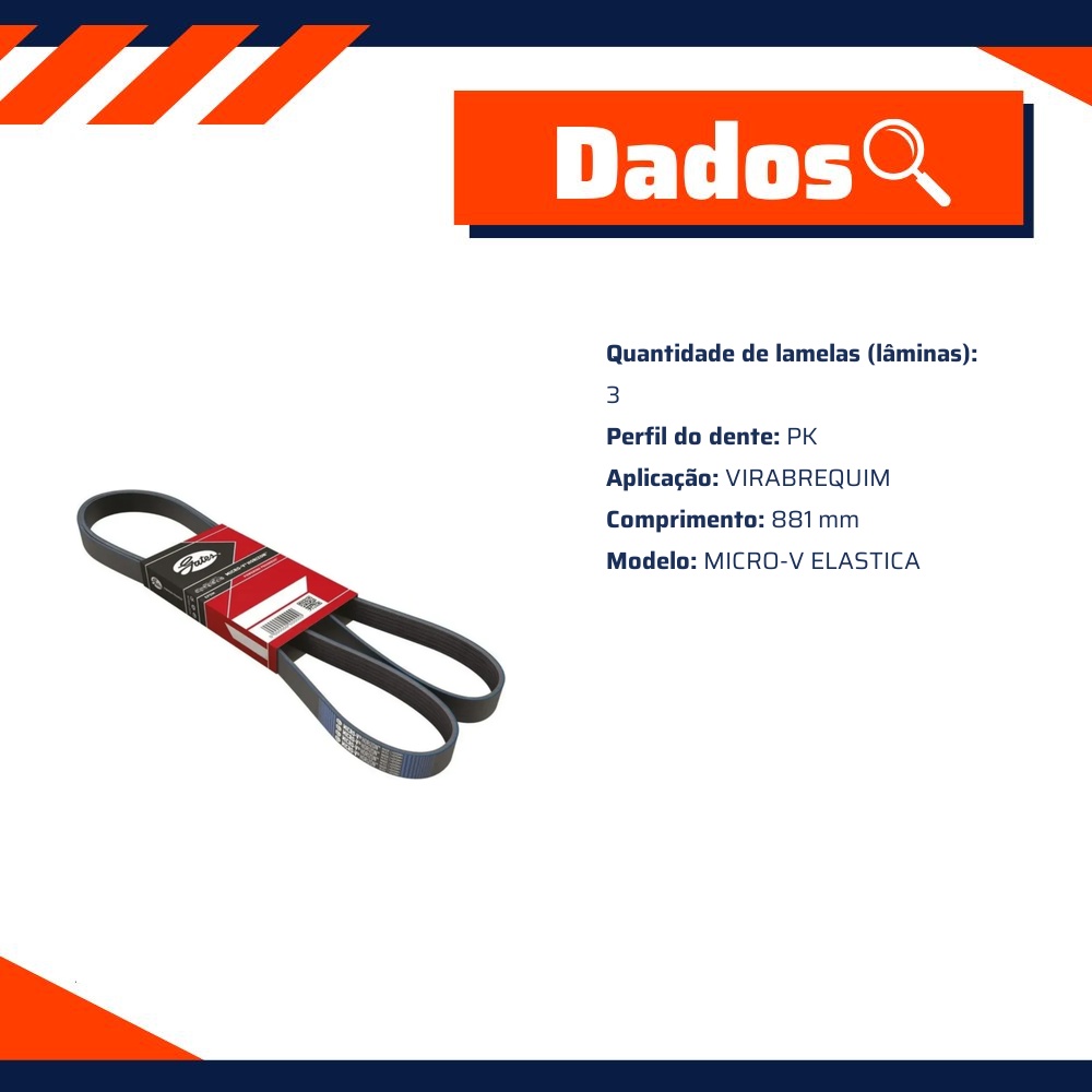 Correia de Acessórios Micro-V Elástica PK para Mitsubishi Outlander - Gates - 3PK0881SF