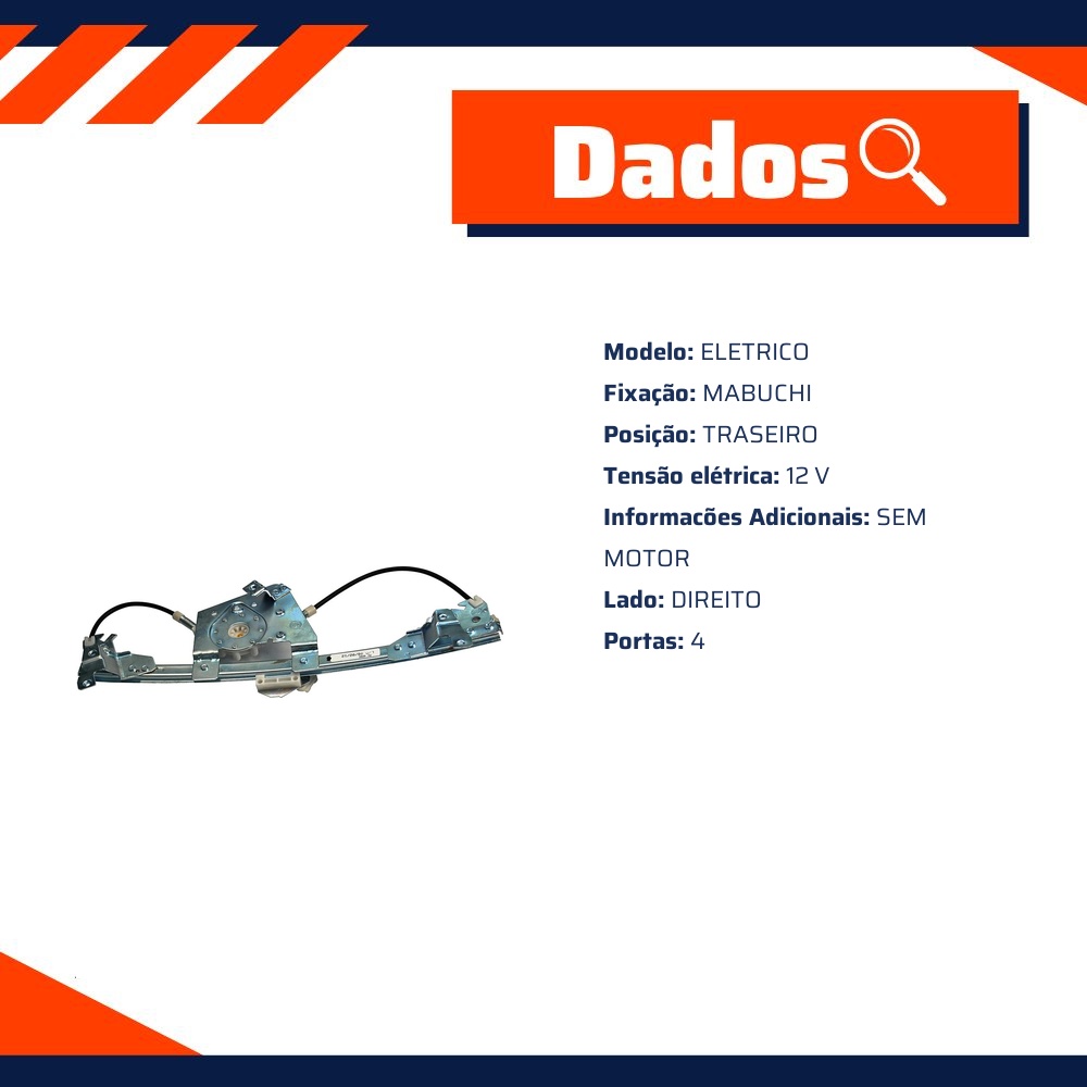 Máquina do Vidro Elétrico Traseiro Direito para Chevrolet Astra Hatch e Astra Sedan - Micro - 40906