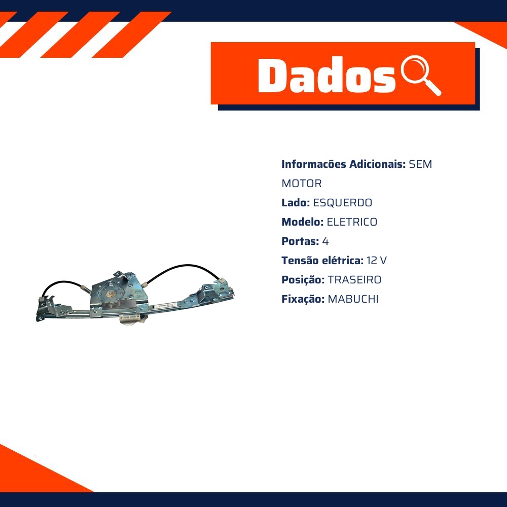 Máquina do Vidro Elétrico Traseiro Esquerdo para Chevrolet Astra Hatch e Astra Sedan - Micro - 40907