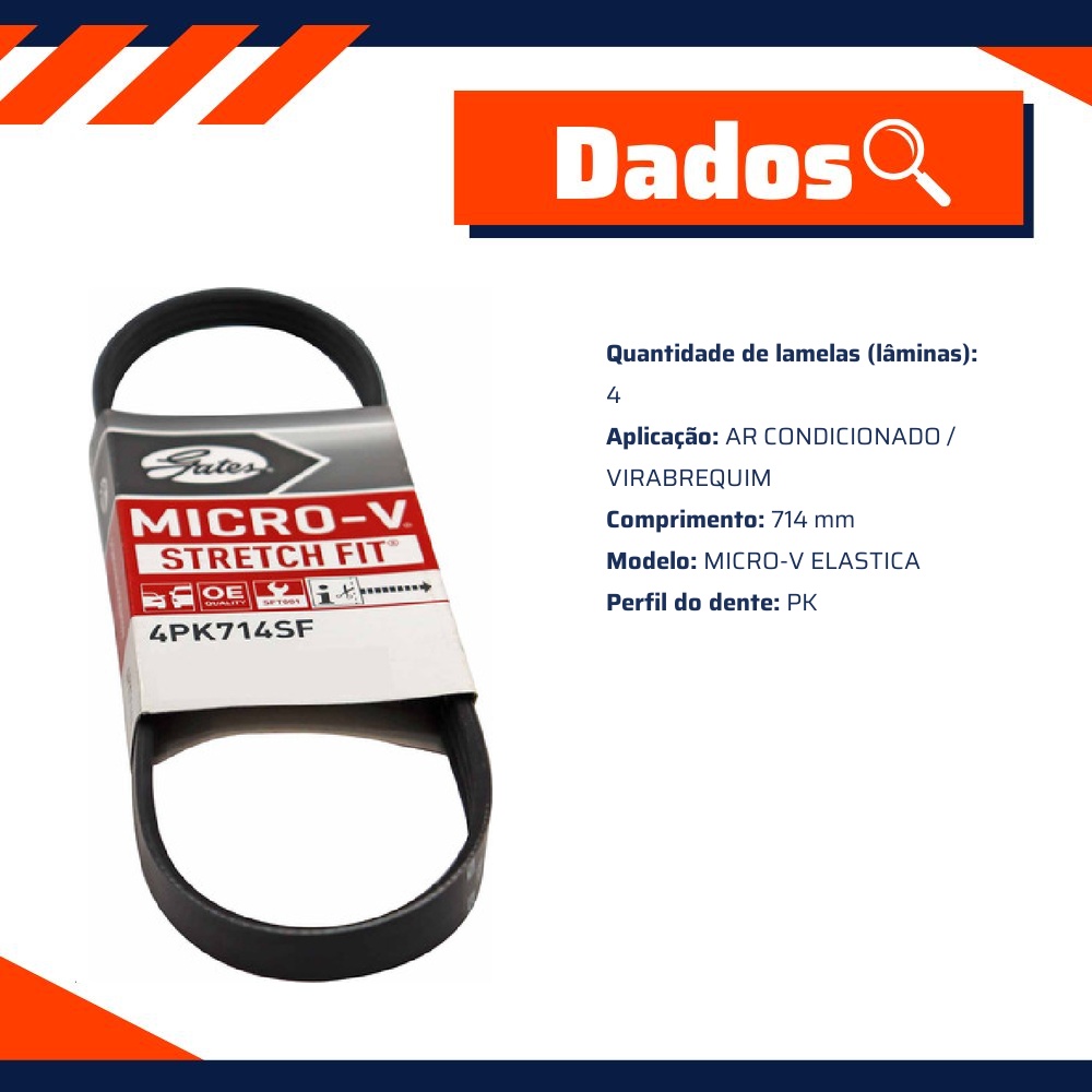 Correia de Acessórios Micro-V Elástica PK 714mm para Suzuki Vitara - Gates - 4PK0714SF
