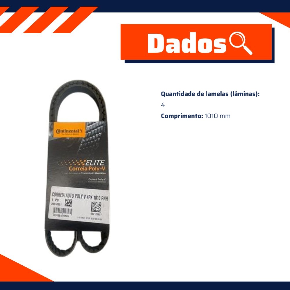 Correia de Acessórios Lâminas 4 para Honda Civic - Continental Contitech - 4PK1010RNH