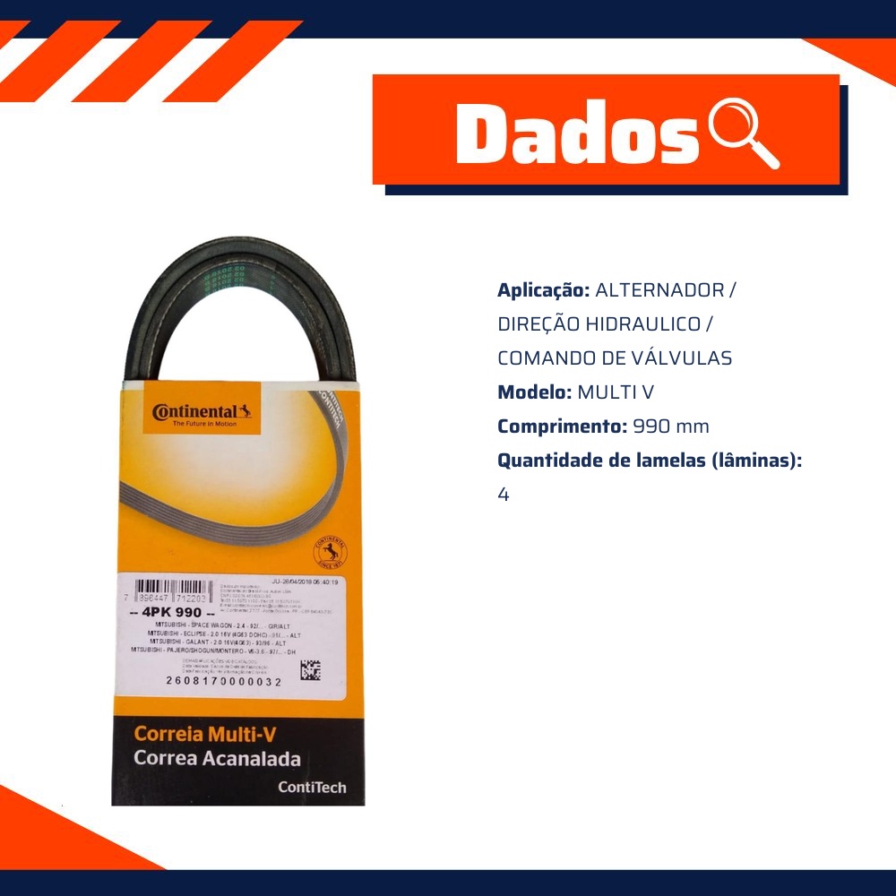 Correia Acessórios Micro V - Continental Contitech - 4PK990