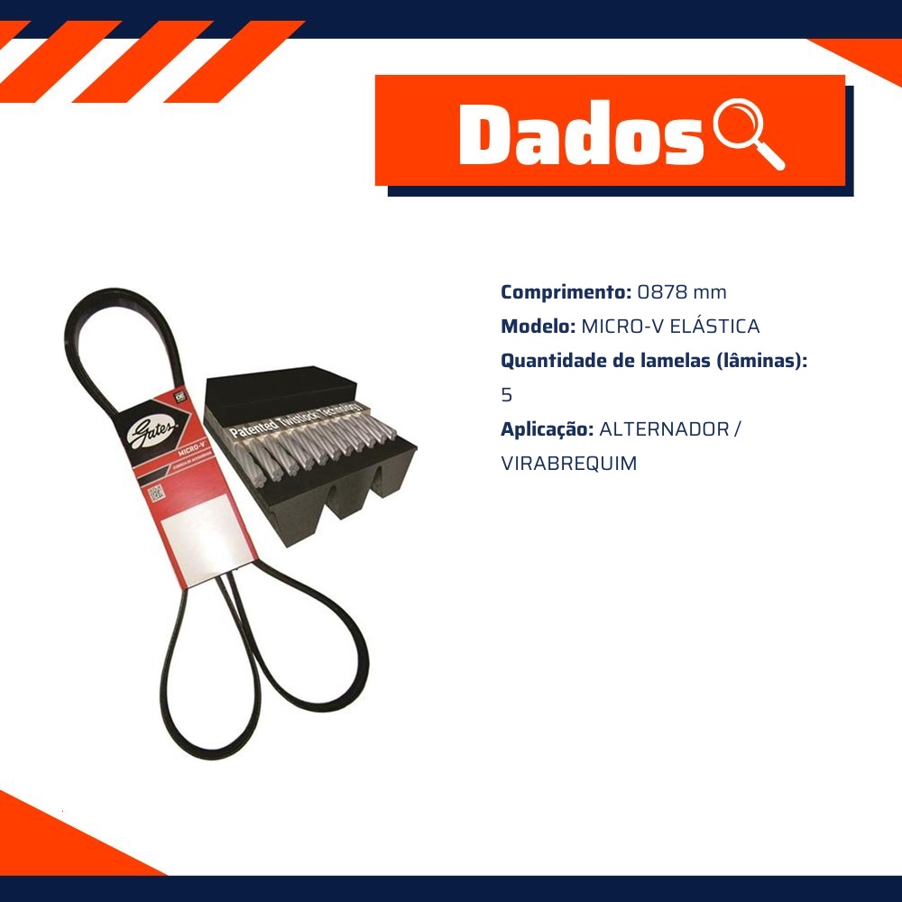 Correia de Acessórios Micro-V Elástica - GATES - 5PK0878SF
