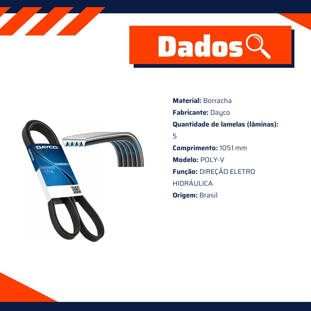 Correia de Acessórios Poly-V - DAYCO - 5PK1051EE