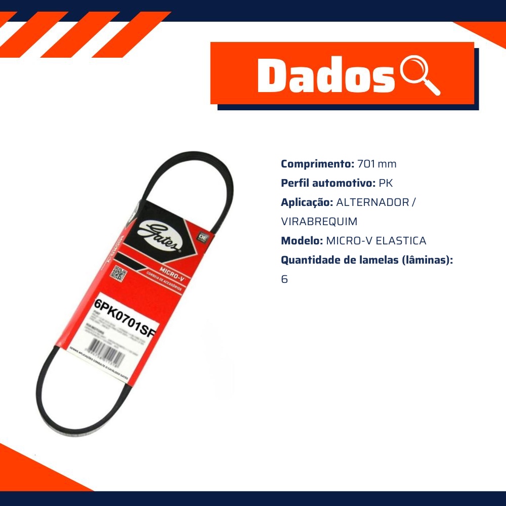 Correia de Acessórios PK para Volkswagen Cross Up! e Up! - Gates - 6PK0701SF