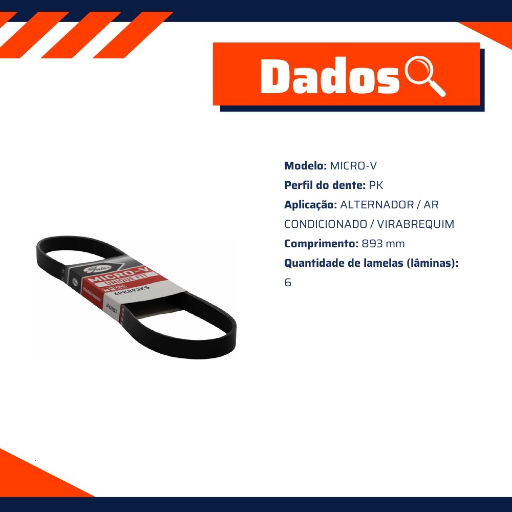 Correia de Acessórios 6 PK Micro-V - GATES - 6PK0893XS