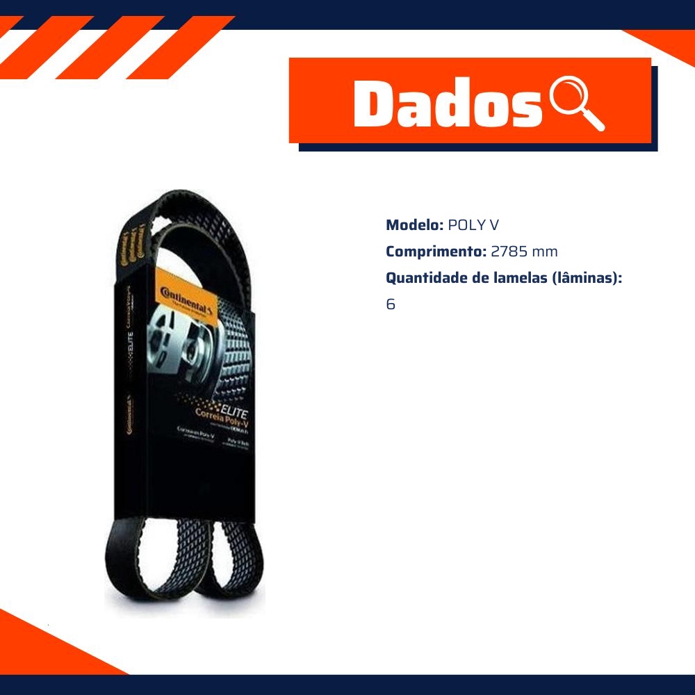 Correia de Acessórios Poly V 6 Lâminas 2785mm para Chevrolet Omega - Continental Contitech - 6PK2785