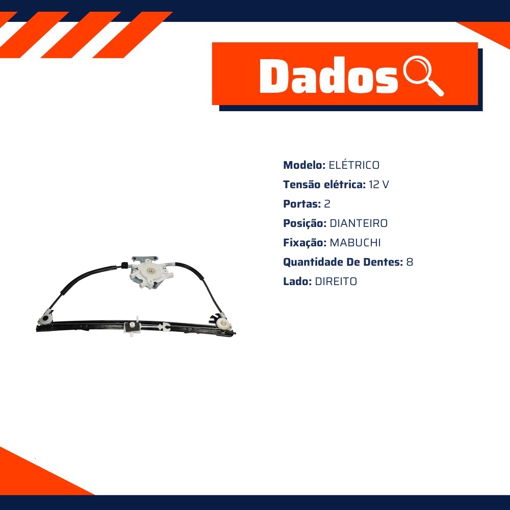 Máquina do Vidro Elétrico Dianteiro Direito para Fiat Palio e Strada - Micro - 70078