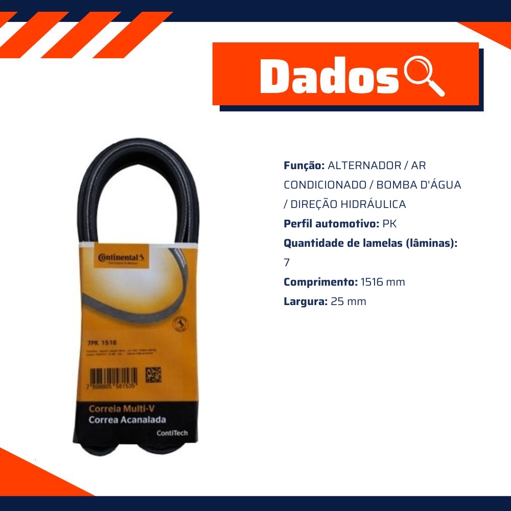 Correia de Acessórios PK para Toyota Hilux e Hilux SW4 - Continental Contitech - 7PK1516