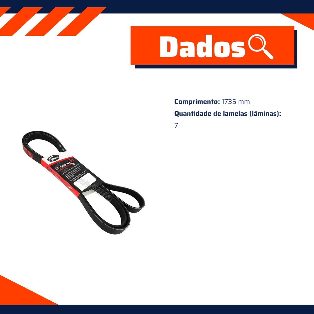 Correia de Acessórios 7 Lâminas 1735mm para Honda CR-V e Nissan Frontier - Gates - 7PK1735
