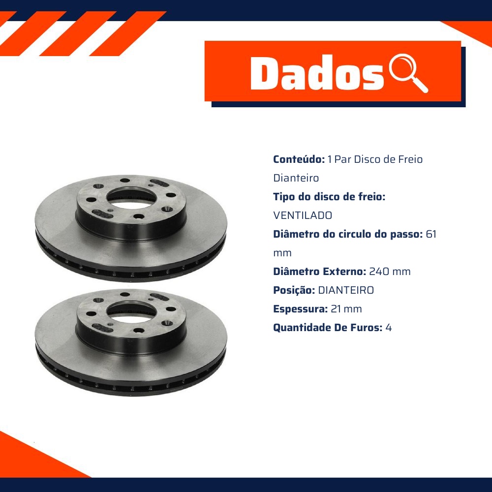Par Disco de Freio Dianteiro para Honda Civic e Nissan Sentra - MDS - D006