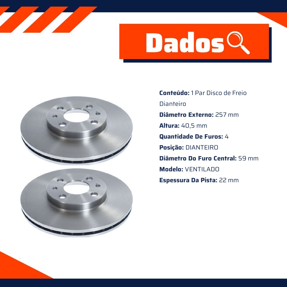 Par Disco de Freio Dianteiro Ventilado - MDS - D25A