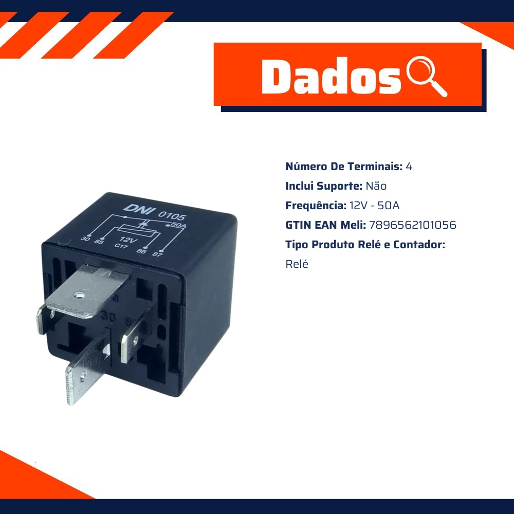 Relé Auxiliar Injeção Eletrônica 50A 12V - DNI - 0105