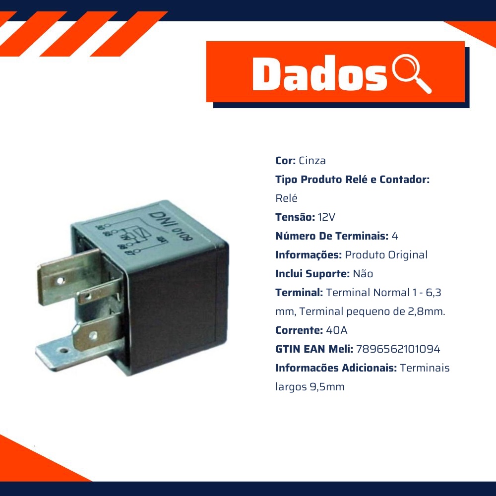 Relê 12V 40Ah para Bomba de Combustível - DNI - 0109