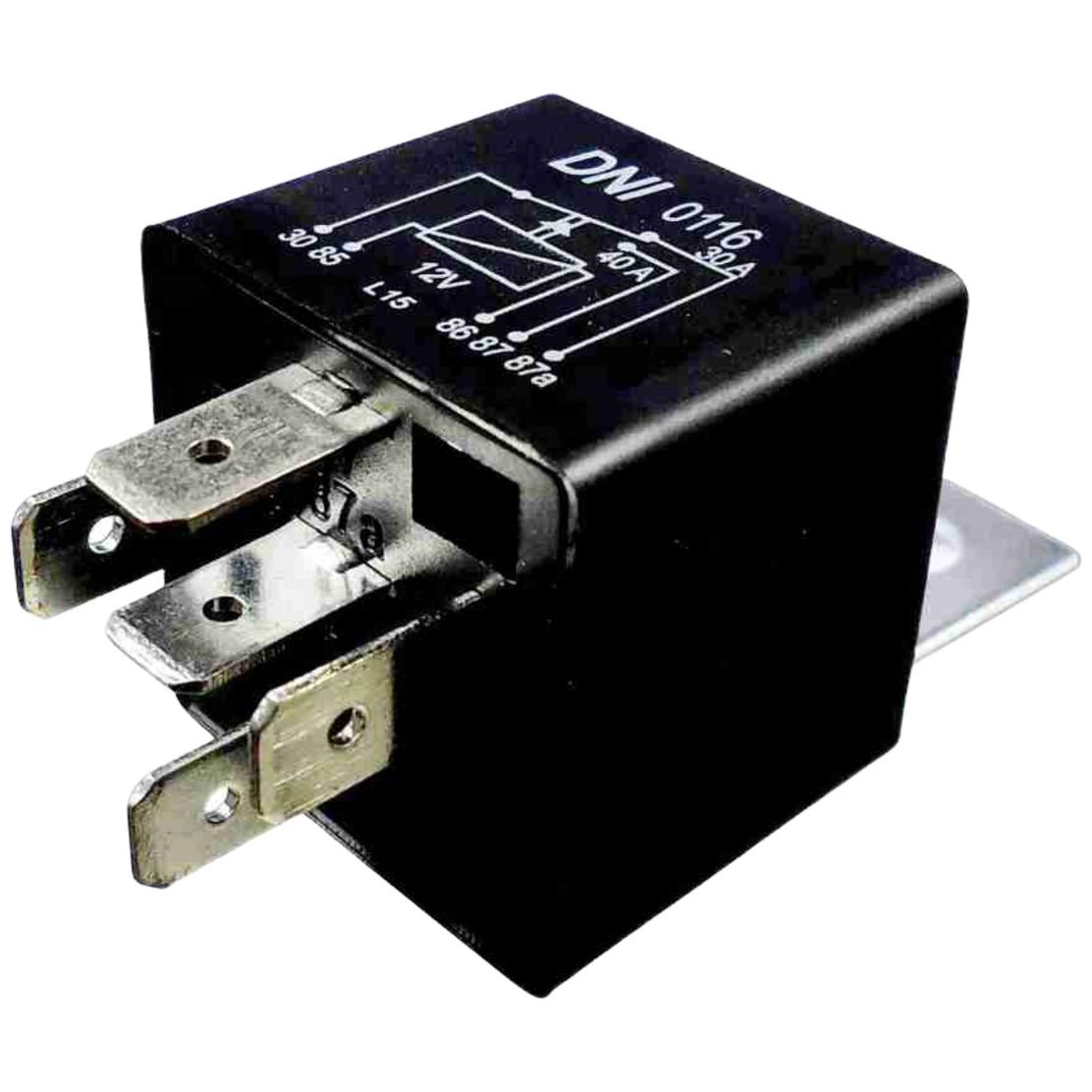 Relê 12V Auxiliar 5 Terminais 30/40 Ah Plástico - DNI - 0116