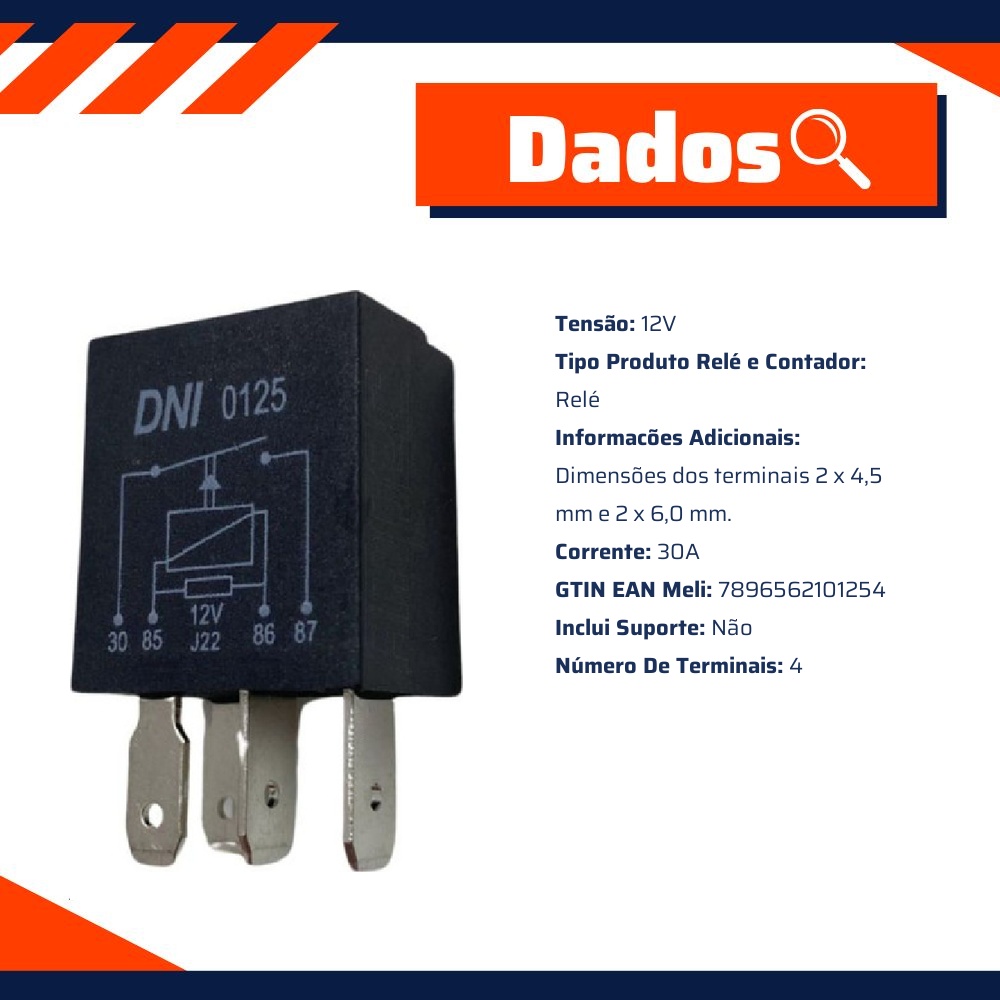 Relê Auxiliar 12V 4 Terminais - DNI - 0125