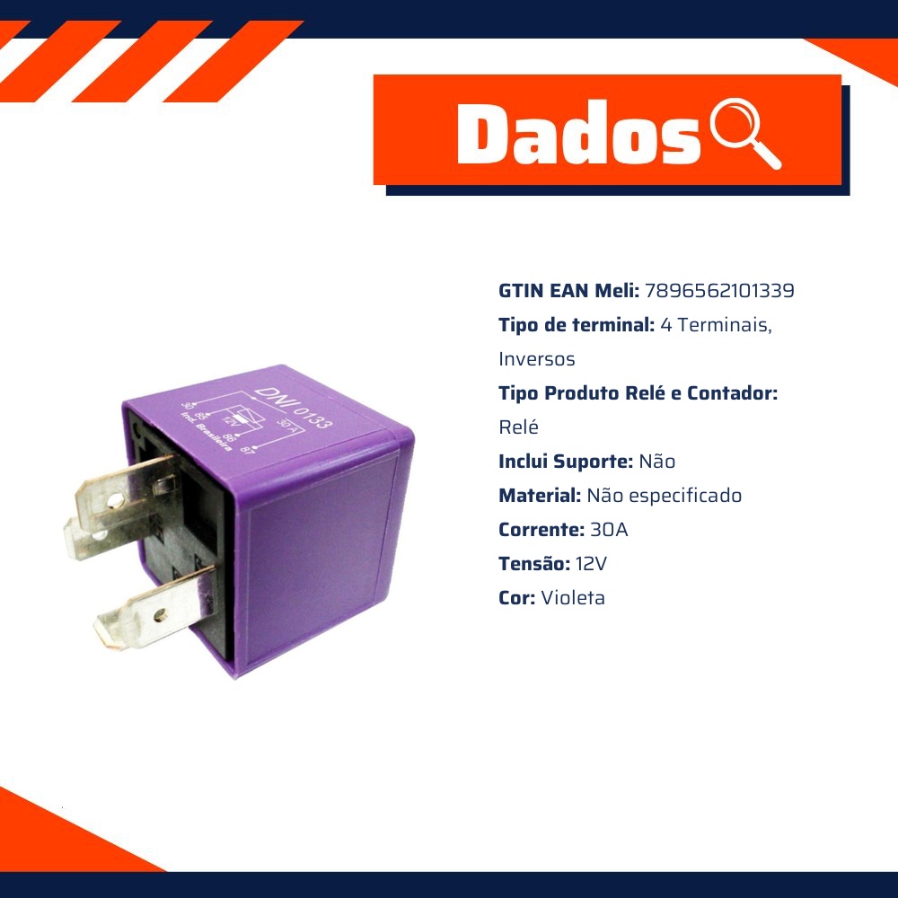Relê 12V Auxiliar Plástico - DNI - 0133