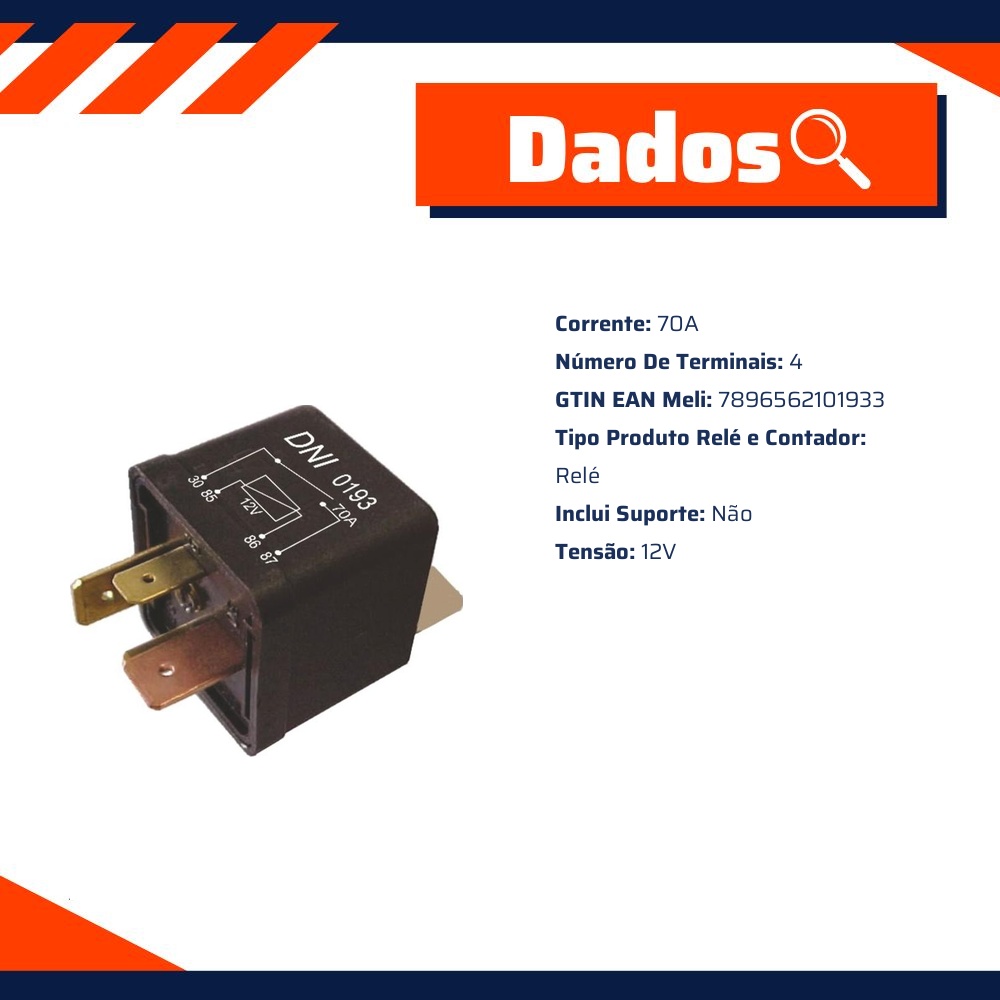 Relê Auxiliar 12V - DNI - 0193