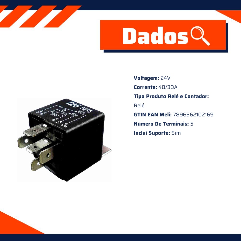 Relé Auxiliar Universal 24V 40A 30A - DNI - 0216