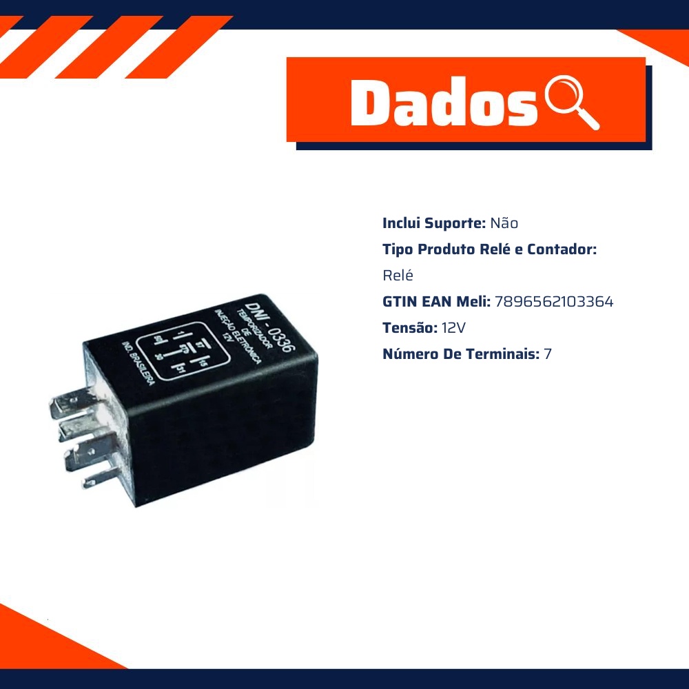 Relê Auxiliar 12V Plástico 7 Conexões - DNI - 0336