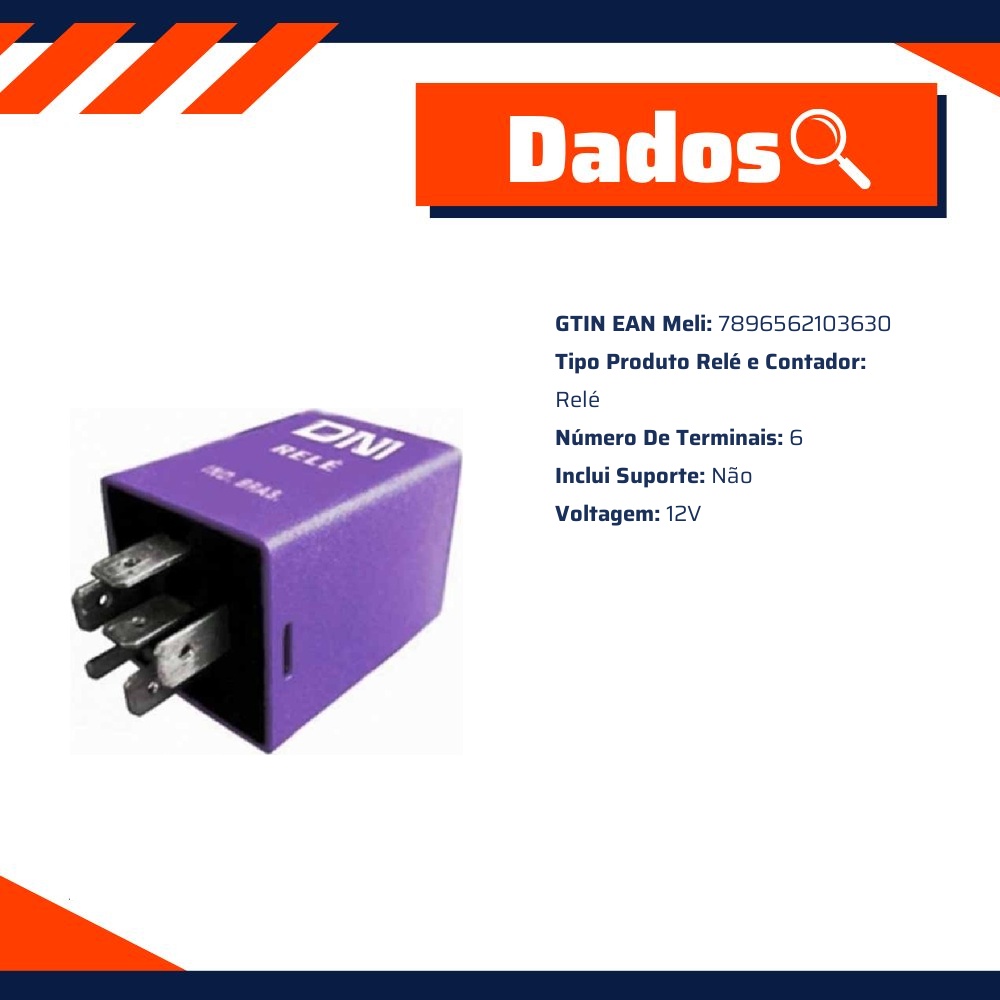 Relê Temporizador 12V 6 Conexões de Plástico - DNI - 0363