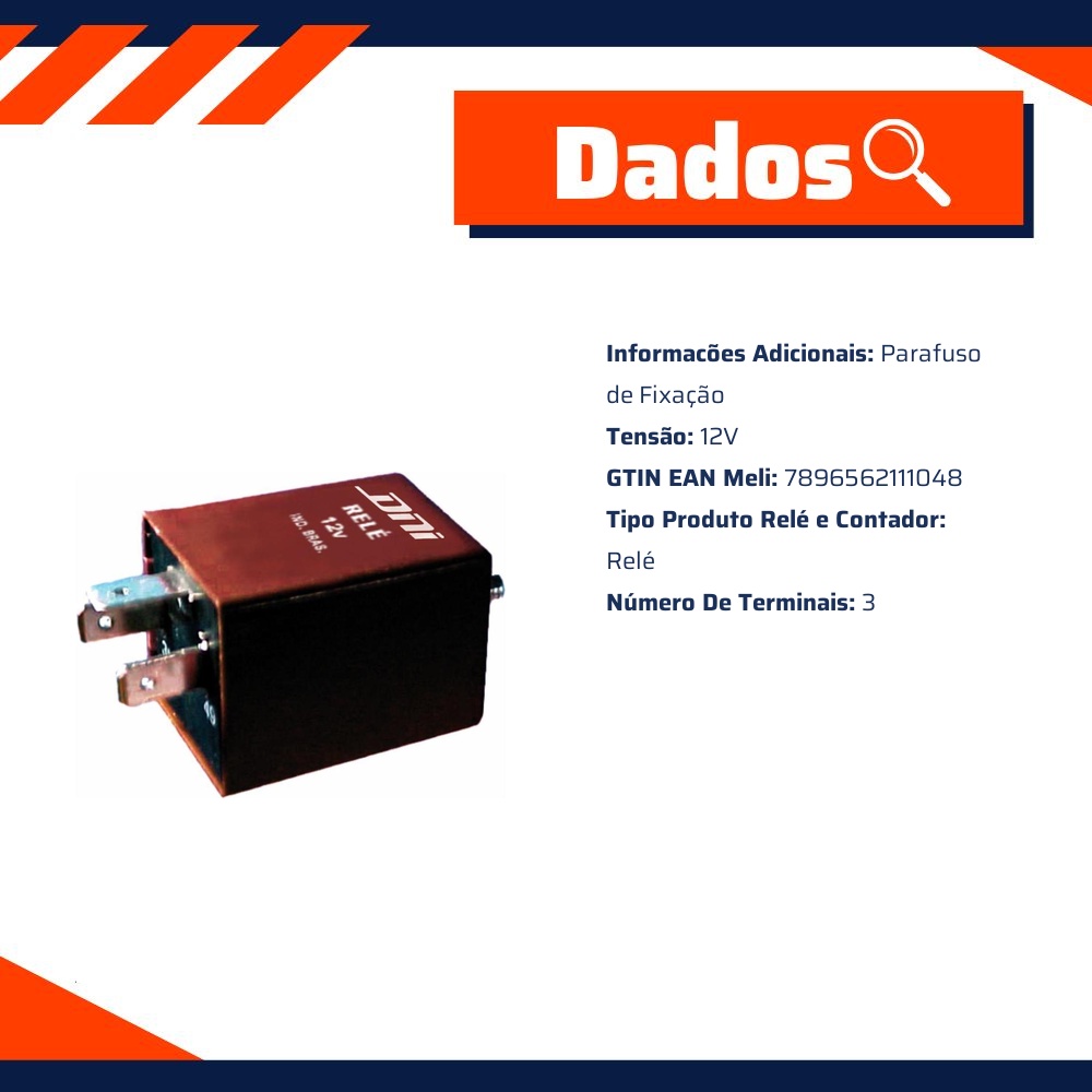 Relé de Pisca 12V 3 Terminais com Parafuso 10A 3 Pinos - DNI - 1104