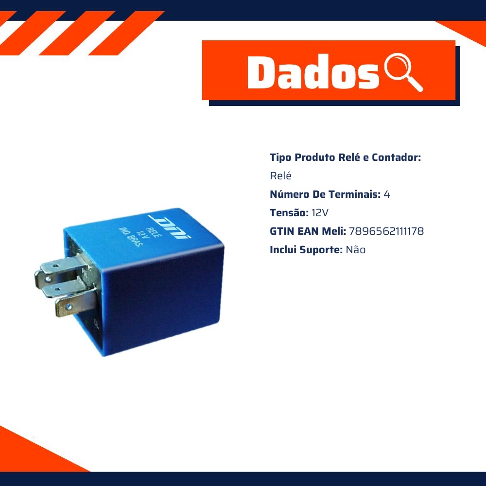 Relê 12V Auxiliar 4 Terminais Azul - DNI - 1117
