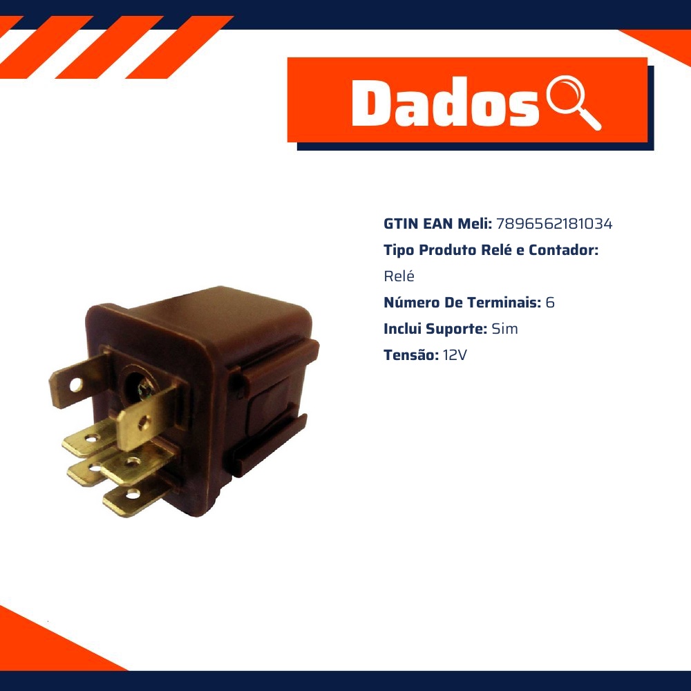 Relê Auxiliar 12V 6 Terminais - DNI - 8103