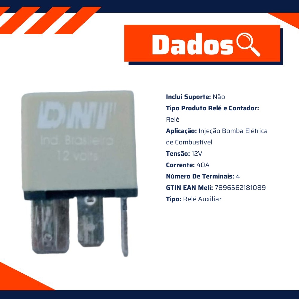 Relé Bomba Combustível Elétrica 12V 40A 4 Terminais - DNI - 8108