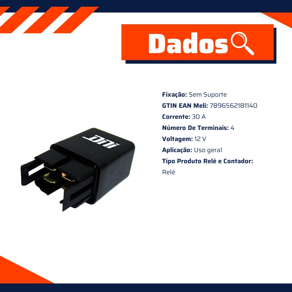 Relê Auxiliar 12V de Plástico - DNI - 8114