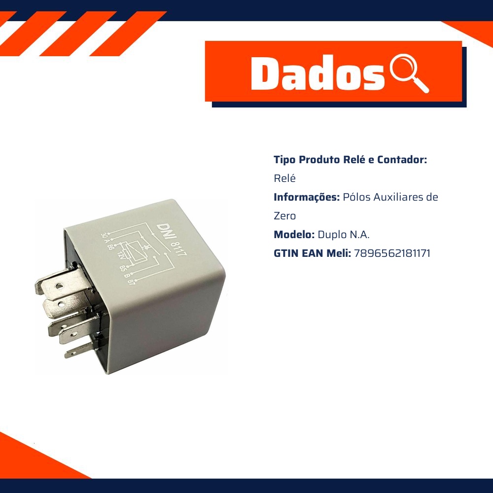 Relê 12V 6 Terminais Branco - DNI - 8117