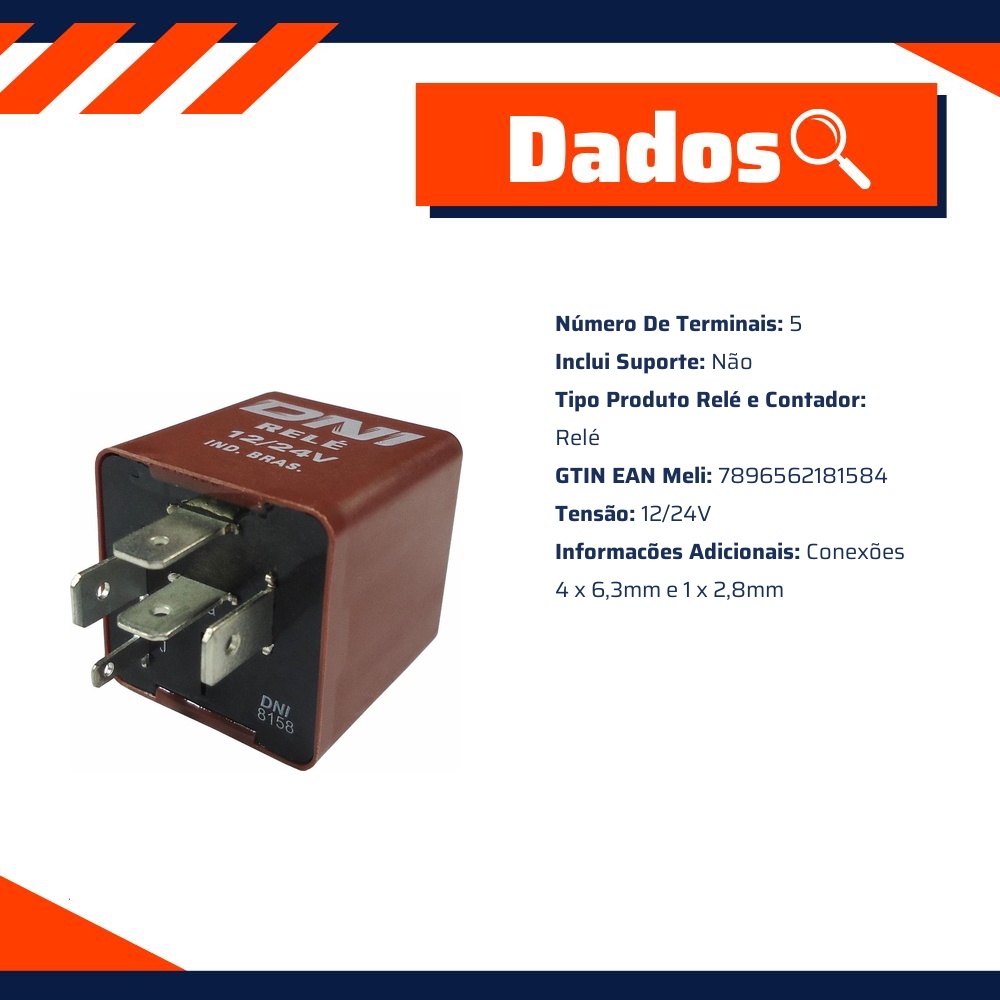 Relê 5 Terminais 12/24V - DNI - 8158