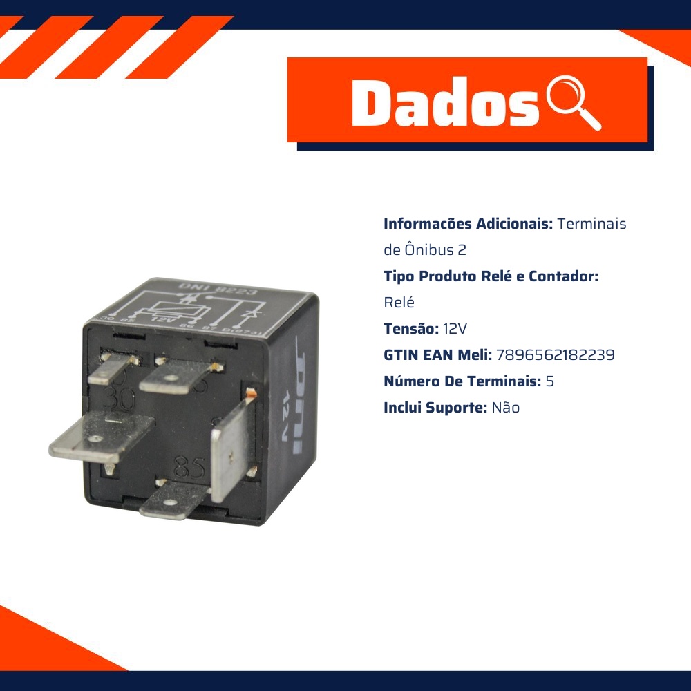 Relê 12V 5 Terminais Comando do ABS - DNI - 8223