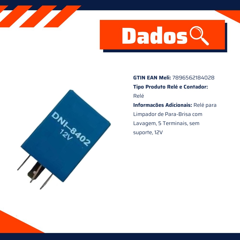 Relê 12V Limpador Parabrisa - DNI - 8402